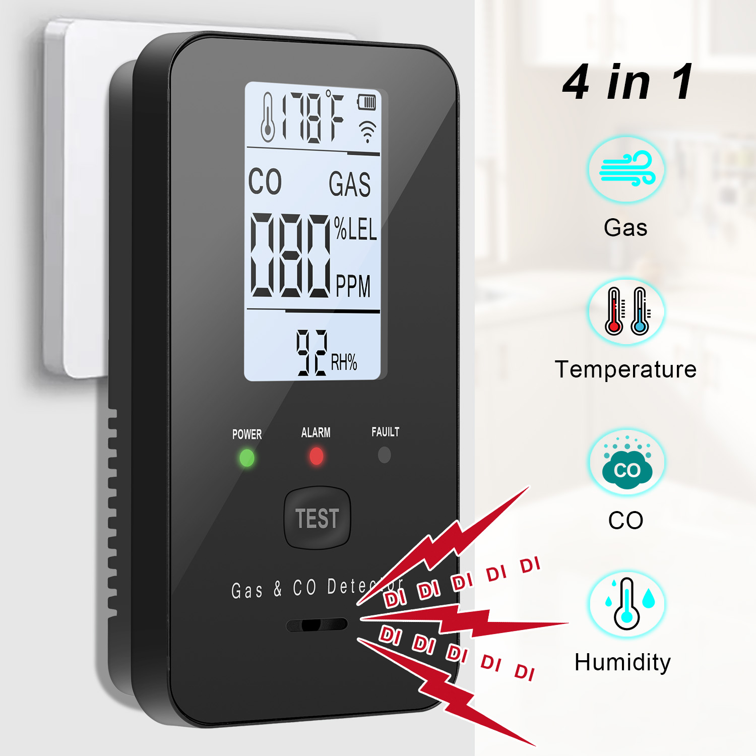 Co Detector Plug - Rilevatore di gas naturale e monossido